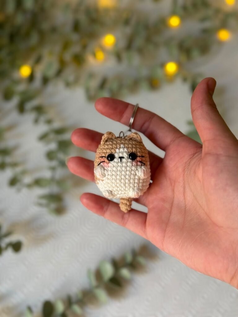 Crochet plush cat bag charm