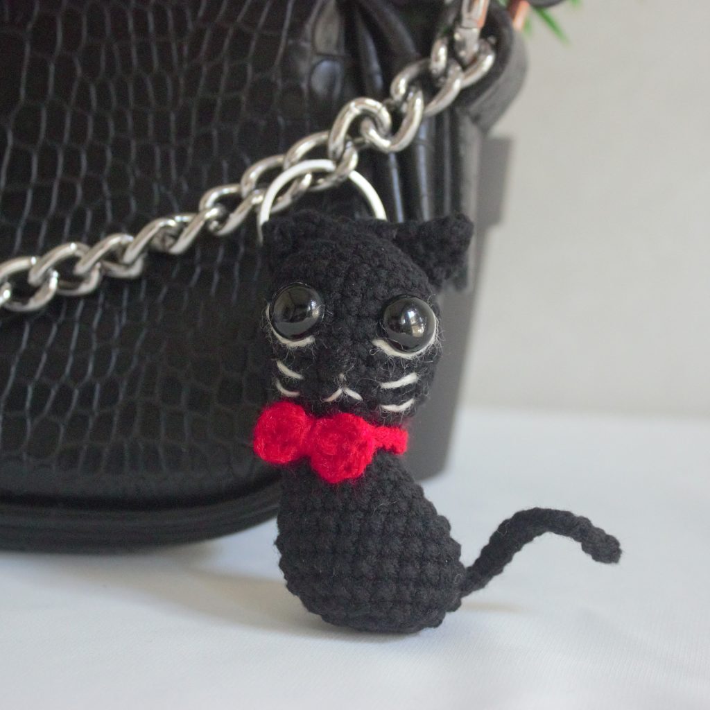Crochet plush cat bag charm