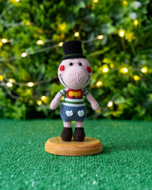 Handmade Crochet Pig Clown Doll – Cute Amigurumi Circus Plush (18 cm)