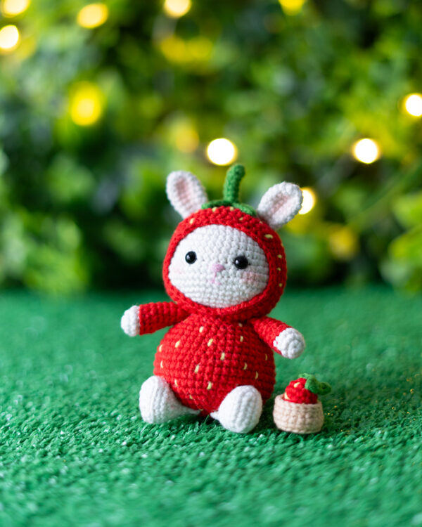 Strawberry Bunny Crochet Doll – 12 cm