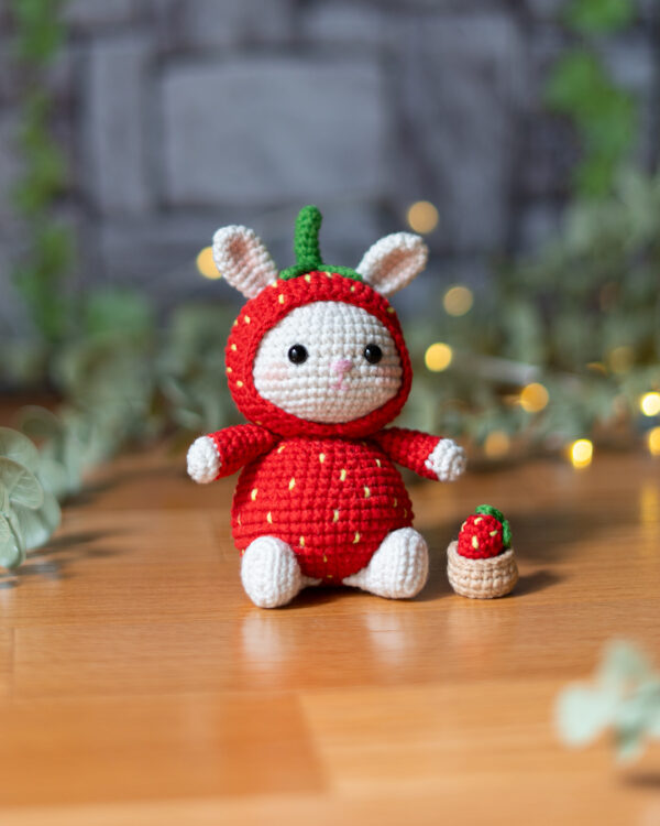 Strawberry Bunny Crochet Doll – 12 cm