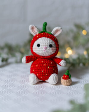 Strawberry Bunny Crochet Doll – 12 cm