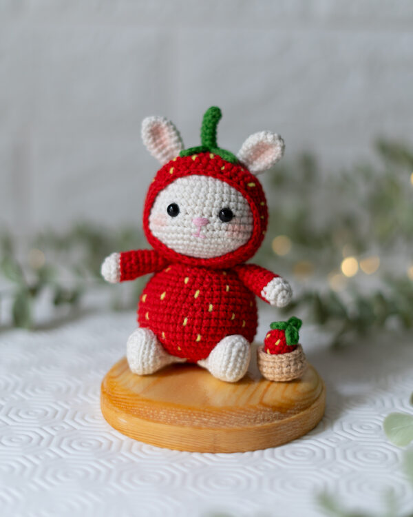 Strawberry Bunny Crochet Doll – 12 cm