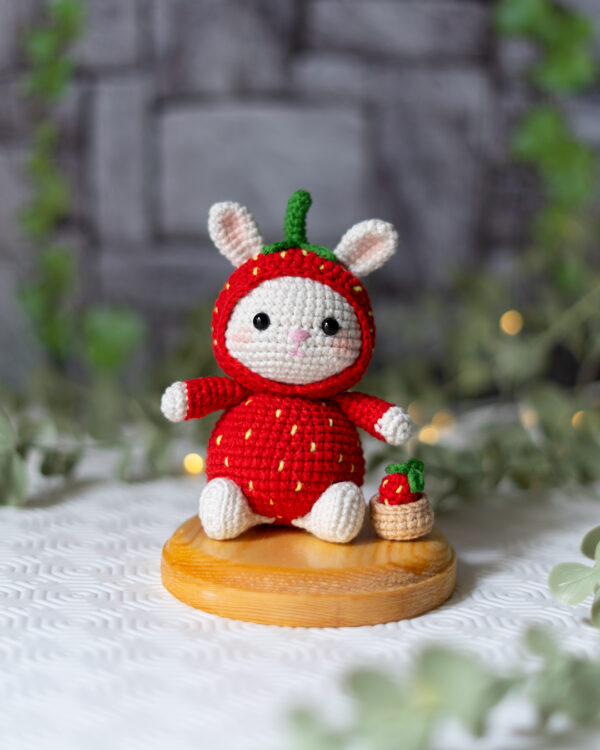 Strawberry Bunny Crochet Doll – 12 cm