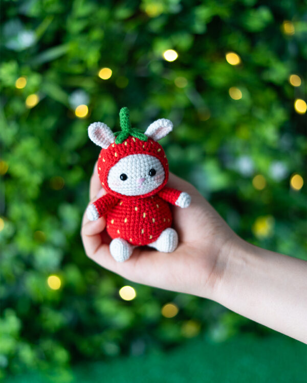 Strawberry Bunny Crochet Doll – 12 cm
