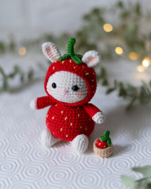 Strawberry Bunny Crochet Doll – 12 cm