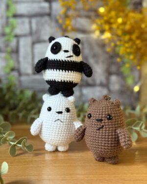 Handmade crochet We Bare Bears – 8 cm Set: Panda, Ice Bear & Grizzly