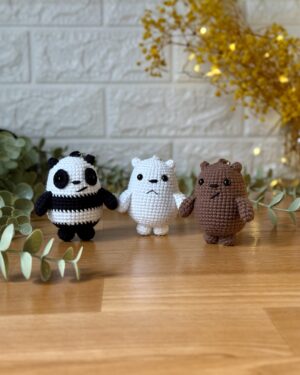 Handmade crochet We Bare Bears – 8 cm Set: Panda, Ice Bear & Grizzly