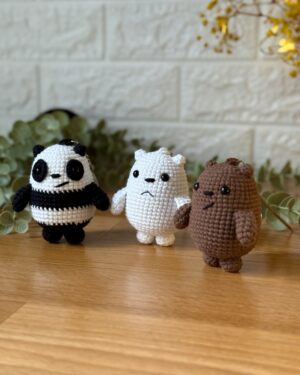Handmade crochet We Bare Bears – 8 cm Set: Panda, Ice Bear & Grizzly