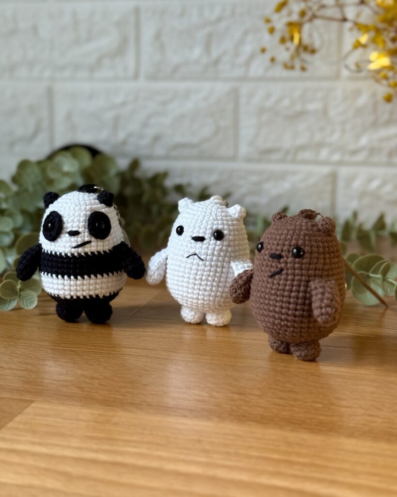 Handmade crochet We Bare Bears – 8 cm Set: Panda, Ice Bear & Grizzly