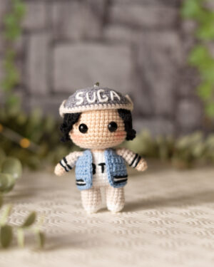 Crochet Suga Doll – Handmade 11cm BTS Amigurumi Keychain