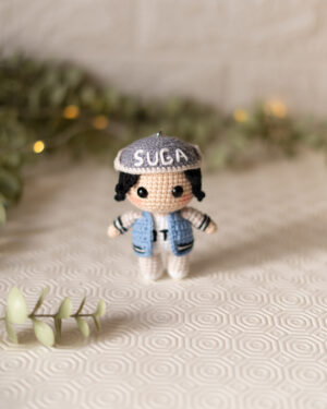 Crochet Suga Doll – Handmade 11cm BTS Amigurumi Keychain