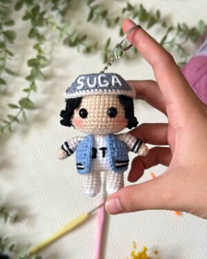 Crochet Suga Doll – Handmade 11cm BTS Amigurumi Keychain