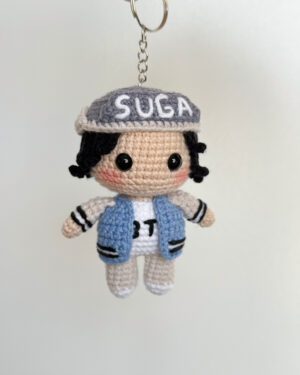 Crochet Suga Doll – Handmade 11cm BTS Amigurumi Keychain