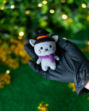 Halloween Witch Cat Crochet Doll – 11cm Amigurumi – Handmade Halloween