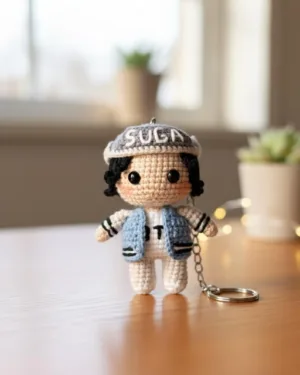 Crochet Suga Doll – Handmade 11cm BTS Amigurumi Keychain