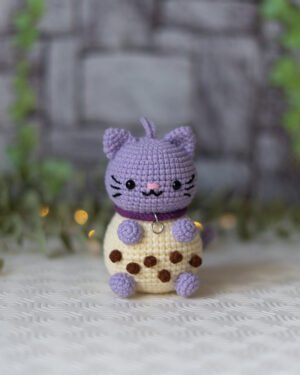 Chibi Boba Cat Crochet Doll – Handmade 11cm Bubble Tea Cat Amigurumi