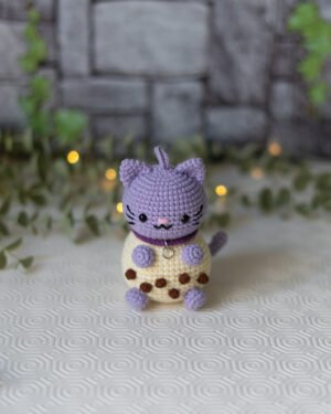 Chibi Boba Cat Crochet Doll – Handmade 11cm Bubble Tea Cat Amigurumi