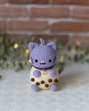 Chibi Boba Cat Crochet Doll – Handmade 11cm Bubble Tea Cat Amigurumi