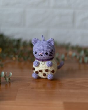 Chibi Boba Cat Crochet Doll – Handmade 11cm Bubble Tea Cat Amigurumi