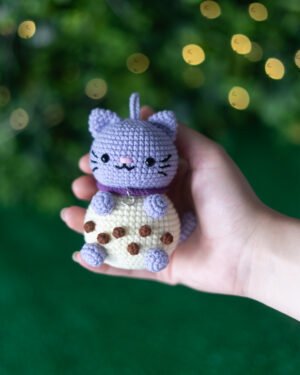 Chibi Boba Cat Crochet Doll – Handmade 11cm Bubble Tea Cat Amigurumi