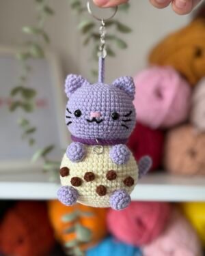 Chibi Boba Cat Crochet Doll – Handmade 11cm Bubble Tea Cat Amigurumi