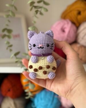 Chibi Boba Cat Crochet Doll – Handmade 11cm Bubble Tea Cat Amigurumi
